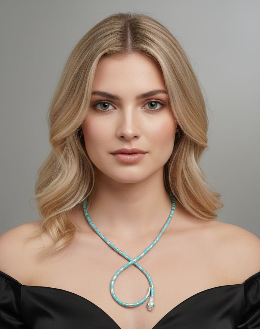 Turquoise Beaded Azure Serpent Convertible Necklace & Wrap Bracelet