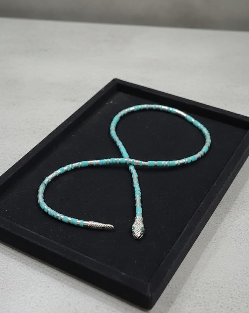 Turquoise Beaded Azure Serpent Convertible Necklace & Wrap Bracelet