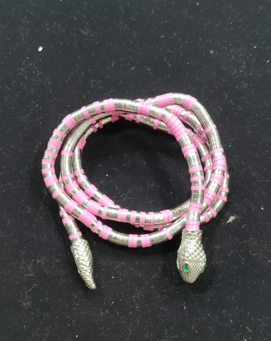 Pink Beaded Azure Serpent Convertible Necklace & Wrap Bracelet