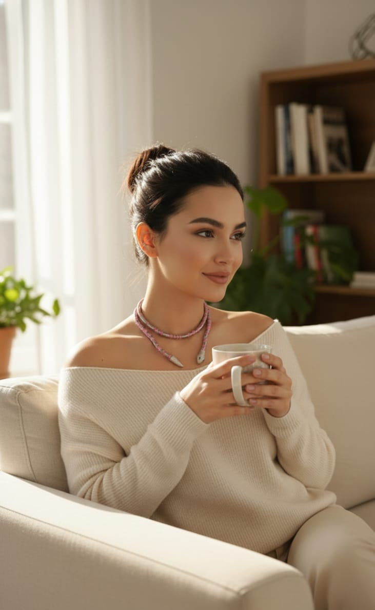 Pink Beaded Azure Serpent Convertible Necklace & Wrap Bracelet