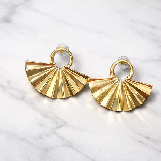 Gold-Toned Fan Shaped Statement Earrings