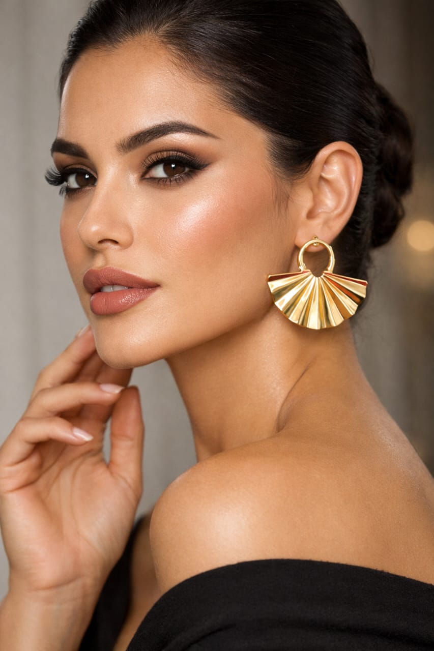 Gold-Toned Fan Shaped Statement Earrings