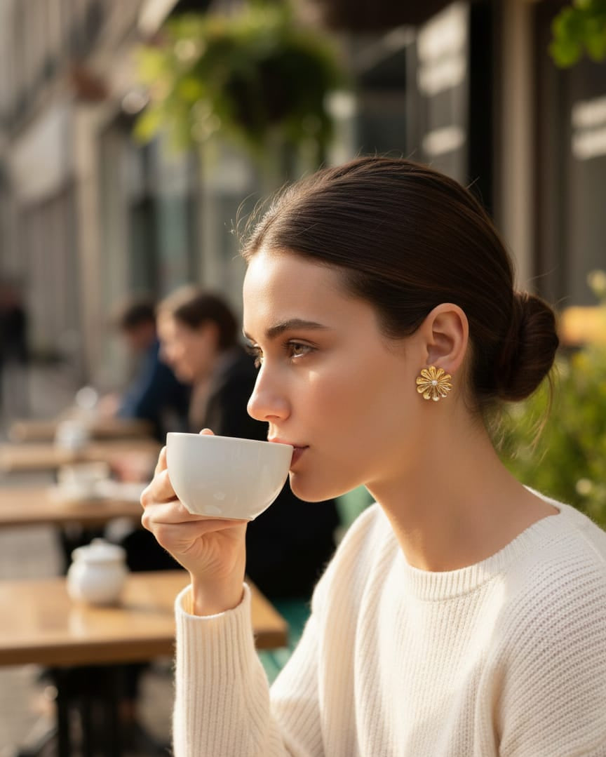 Gold-Toned Floral Pearl Stud Earrings