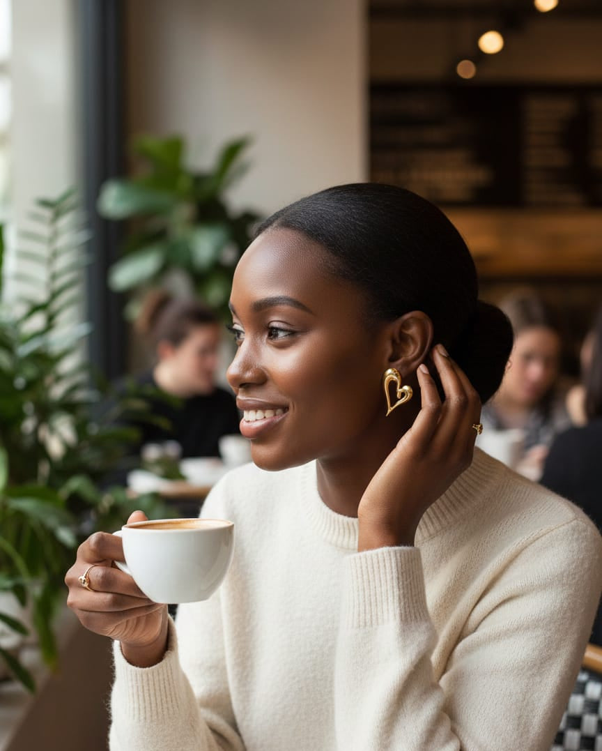 Gold-Toned Sculpted Heart Stud Earrings