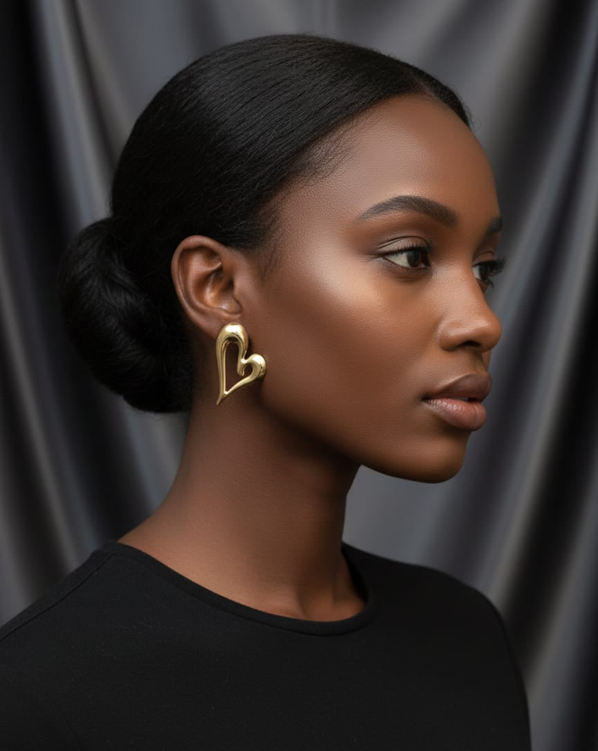 Gold-Toned Sculpted Heart Stud Earrings