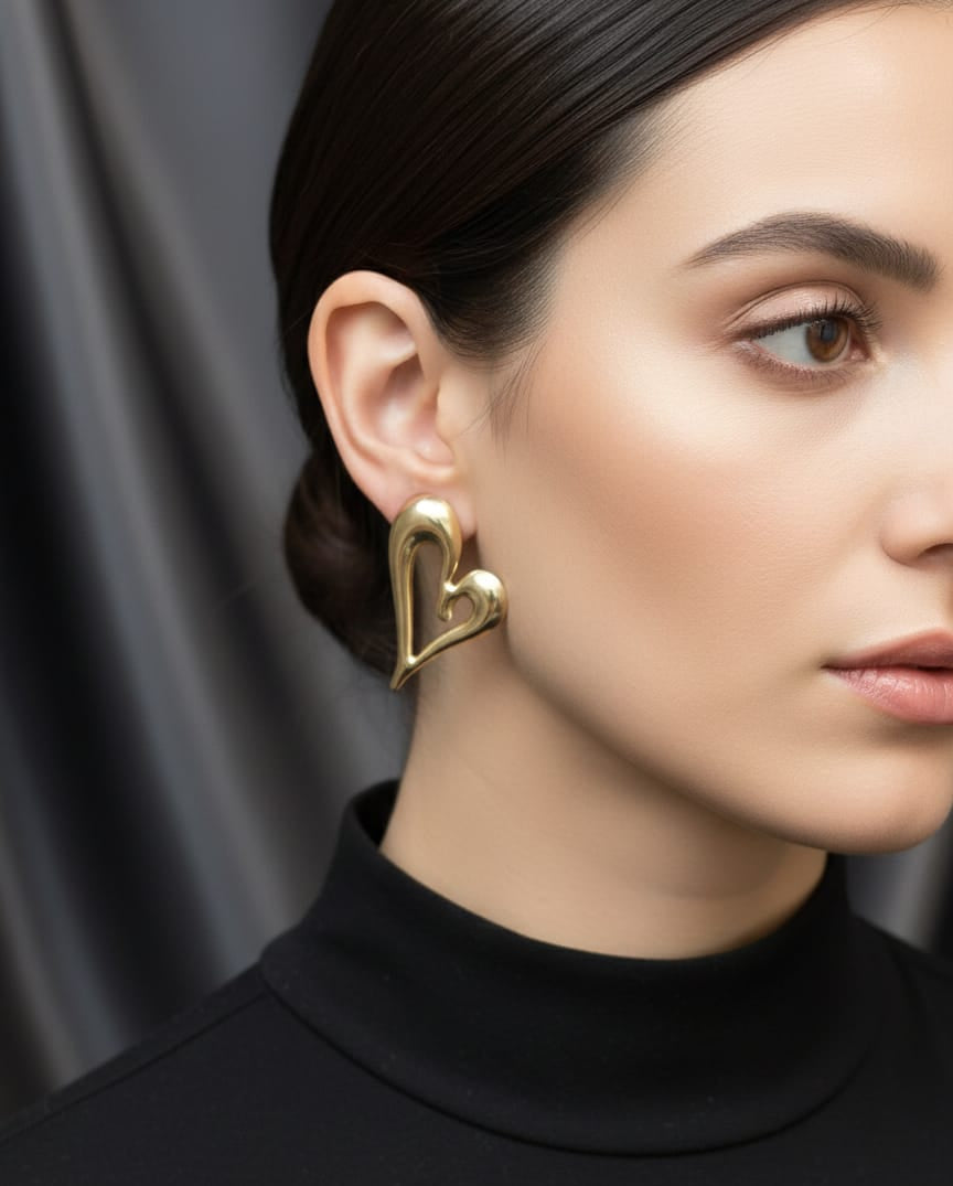 Gold-Toned Sculpted Heart Stud Earrings