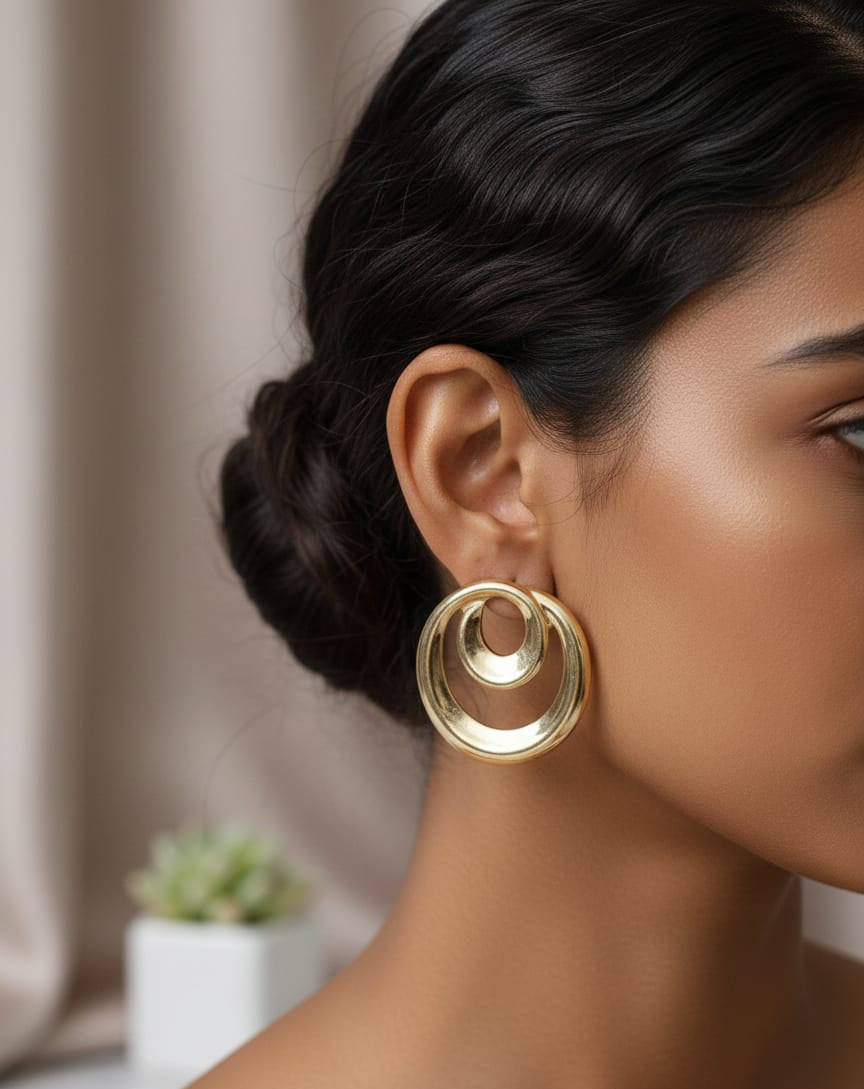 Gold-Toned Concentric Disc Stud Earrings
