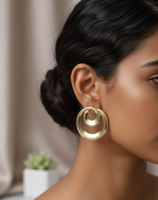 Gold-Toned Concentric Disc Stud Earrings