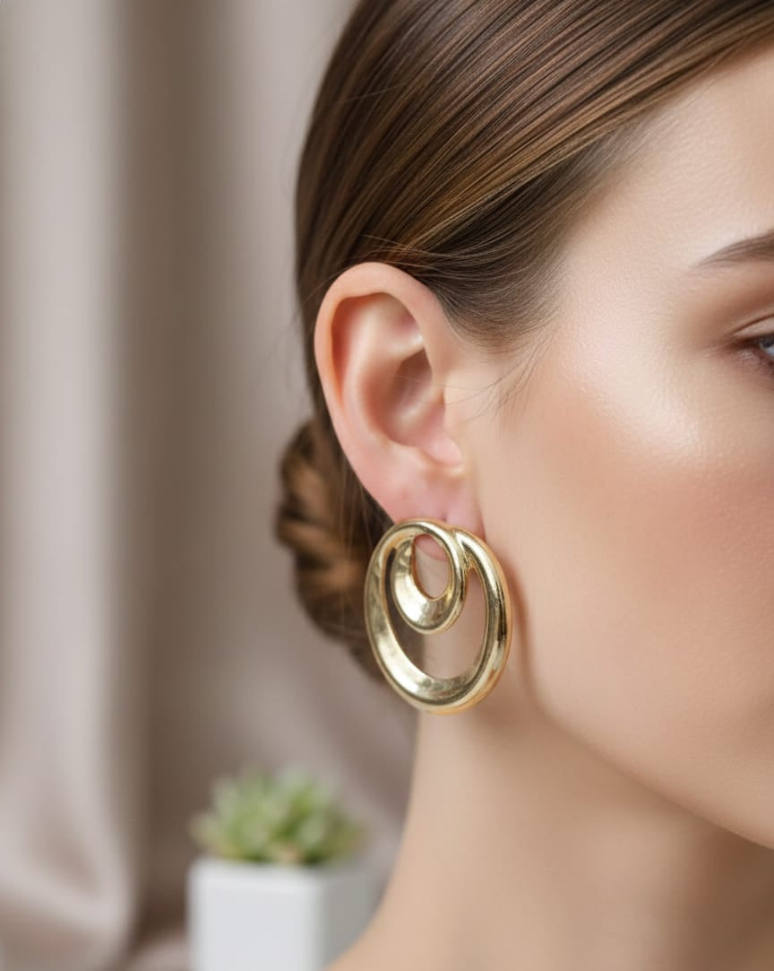 Gold-Toned Concentric Disc Stud Earrings