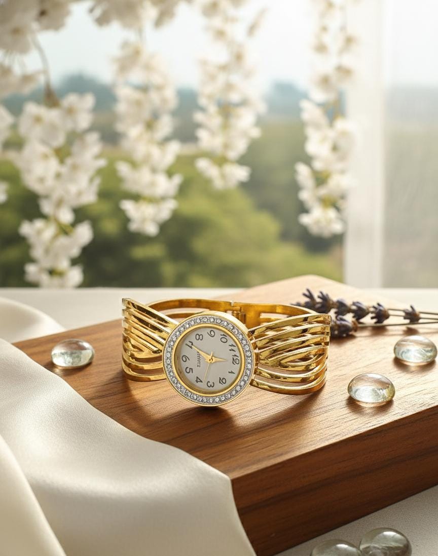 Anti-Tarnish Gold-Toned Cuff Bracelet Watch