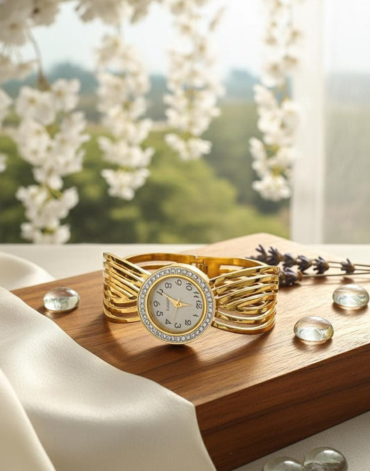 Anti-Tarnish Gold-Toned Cuff Bracelet Watch