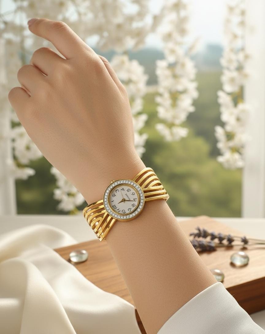 Anti-Tarnish Gold-Toned Cuff Bracelet Watch