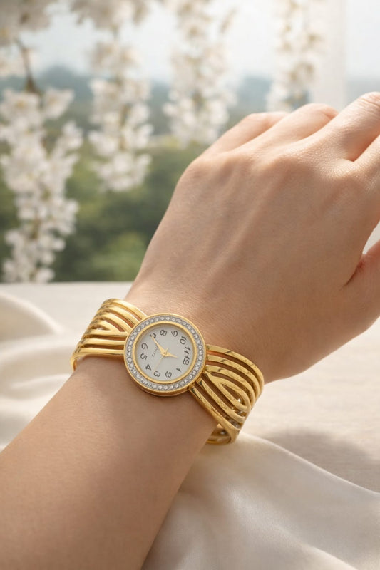 Anti-Tarnish Gold-Toned Cuff Bracelet Watch