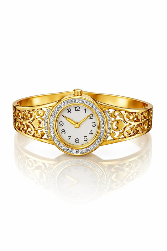Anti-Tarnish Gold-Toned Ornate Cuff Bracelet Watch