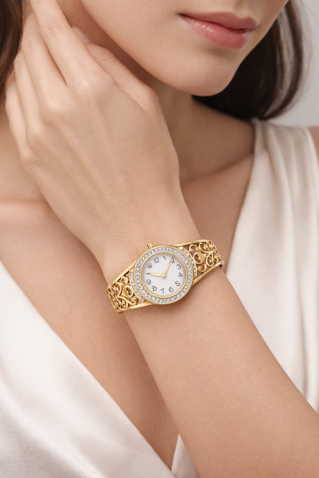 Anti-Tarnish Gold-Toned Ornate Cuff Bracelet Watch