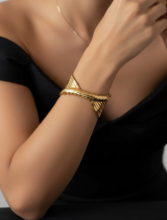 Gold-Toned Twisted Open Cuff Bracelet