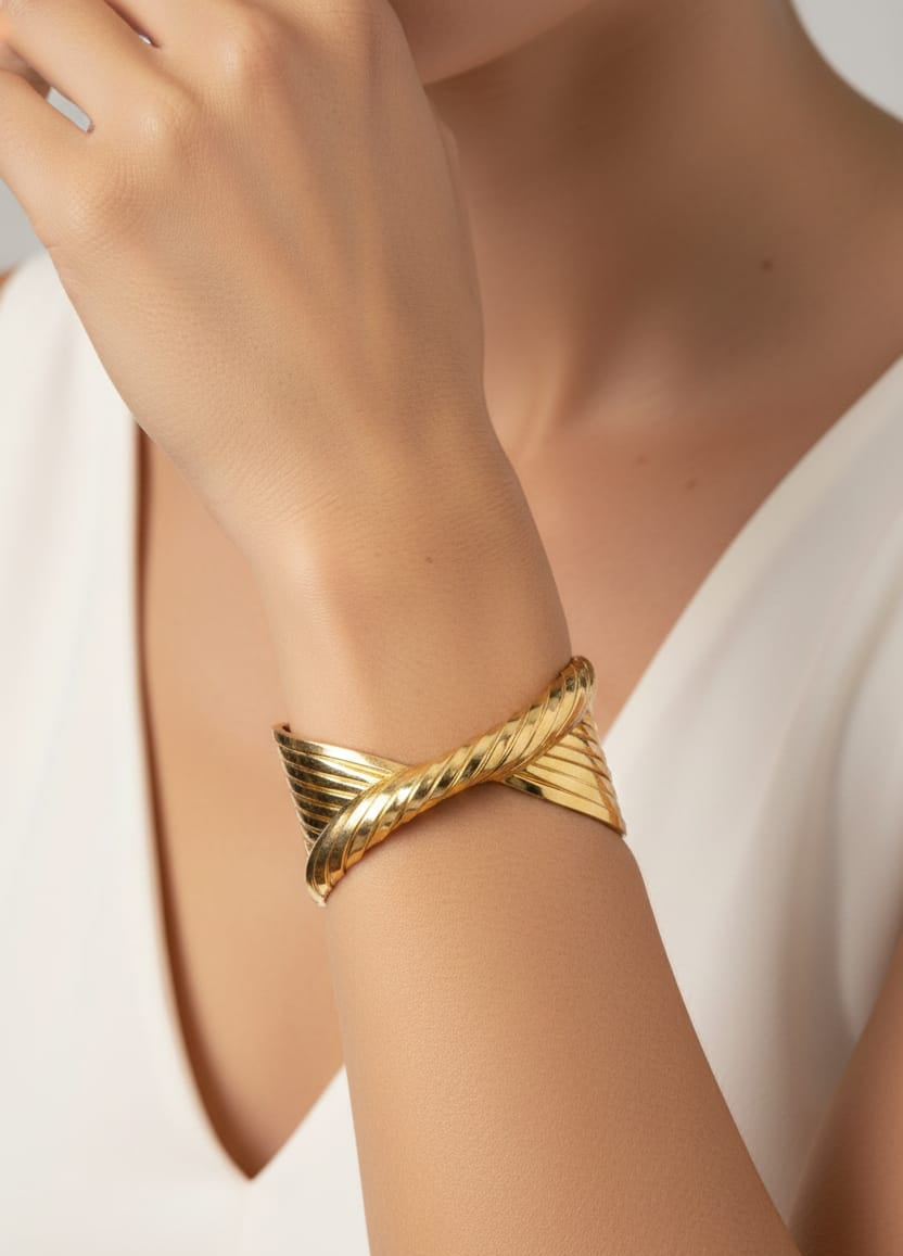 Gold-Toned Twisted Open Cuff Bracelet