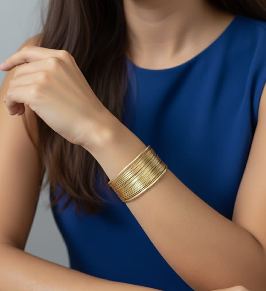 Gold-Toned Wide Textured Open Cuff Bracelet
