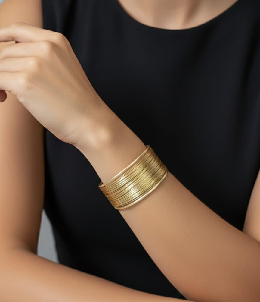 Gold-Toned Wide Textured Open Cuff Bracelet