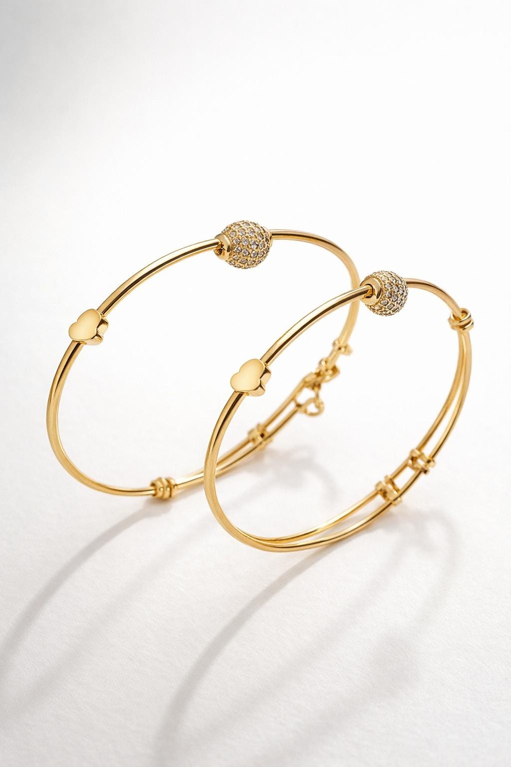 Gold-Toned Heart & Crystal Charm Open Bangles