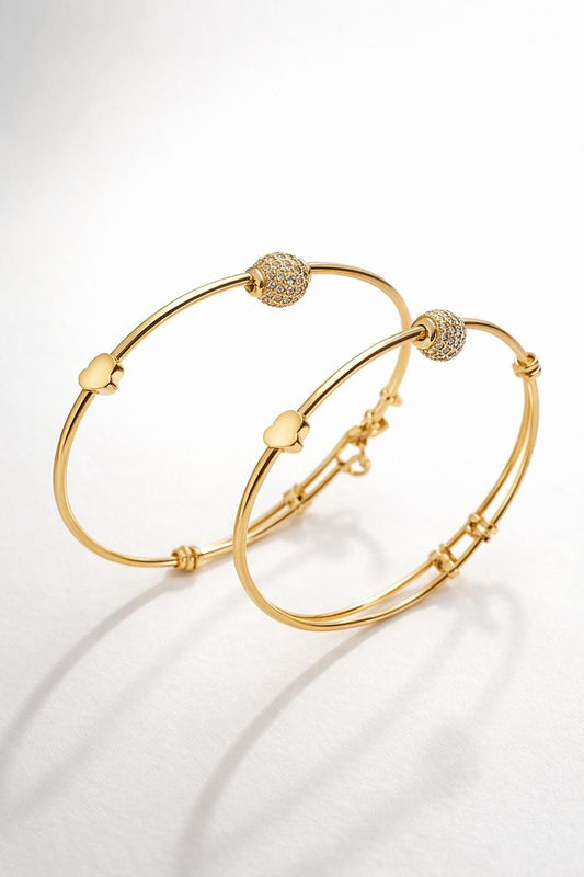 Gold-Toned Heart & Crystal Charm Open Bangles