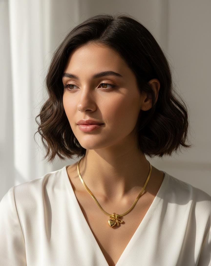 Gold Heart Bow Anti-Tarnish Necklace