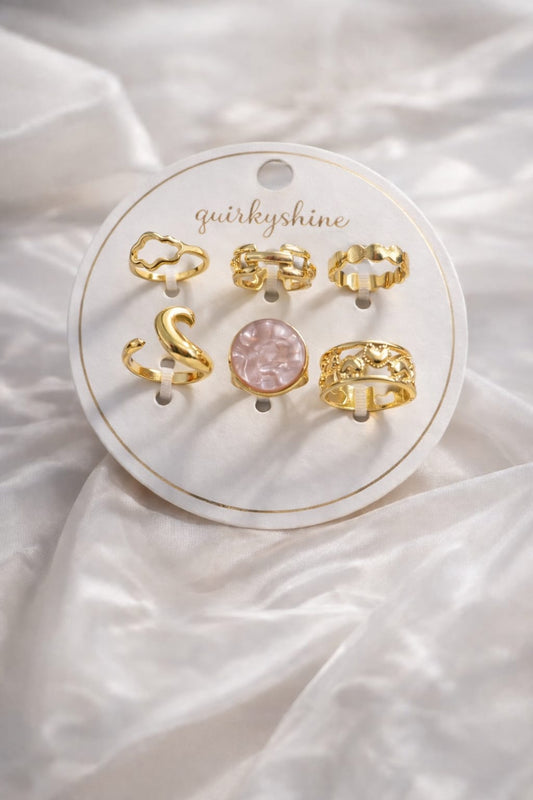 Gold Finish Ring Set for Women (Pack of 6) – Minimal & Statement Styles