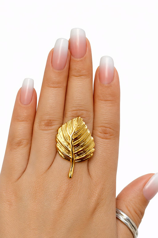 Gold Finish Leaf Statement Ring