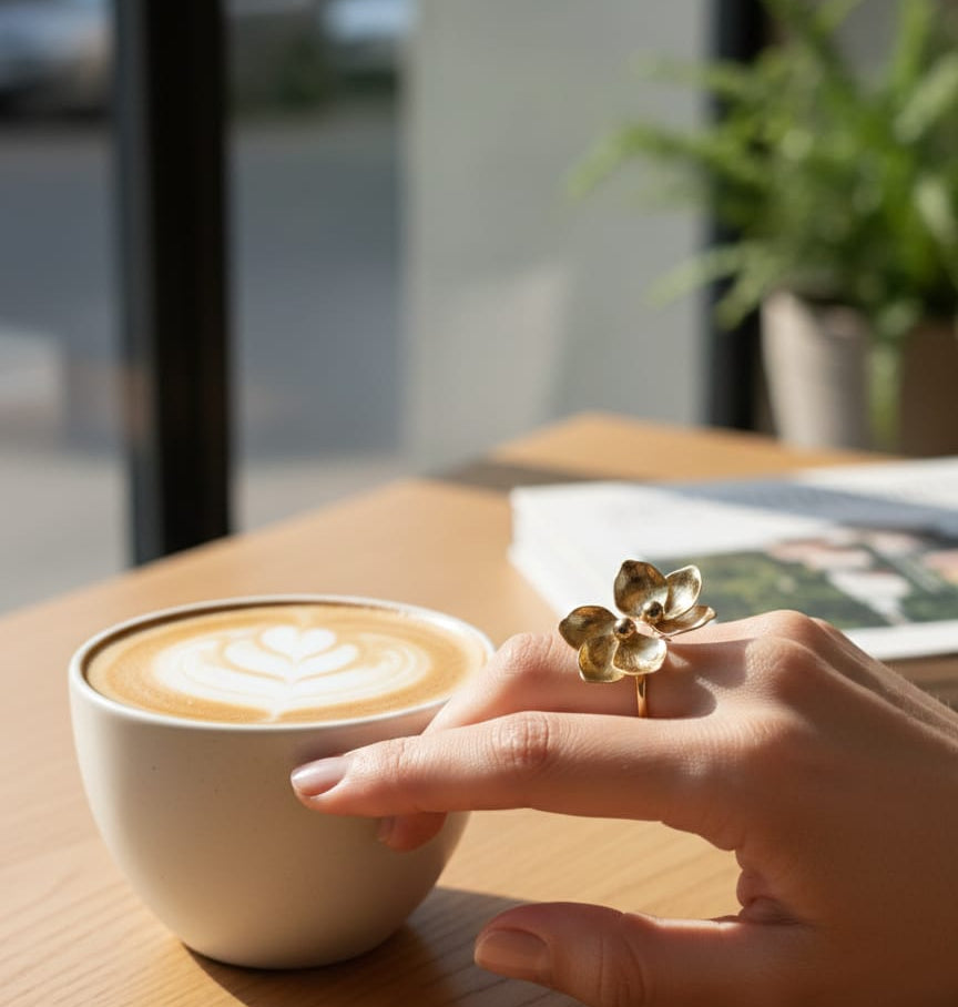 Gold Finish Floral Anti-Tarnish Cocktail Ring