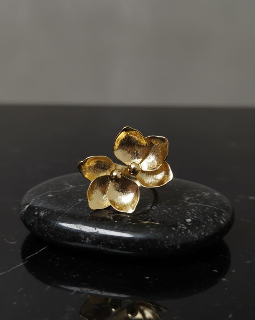 Gold Finish Floral Anti-Tarnish Cocktail Ring