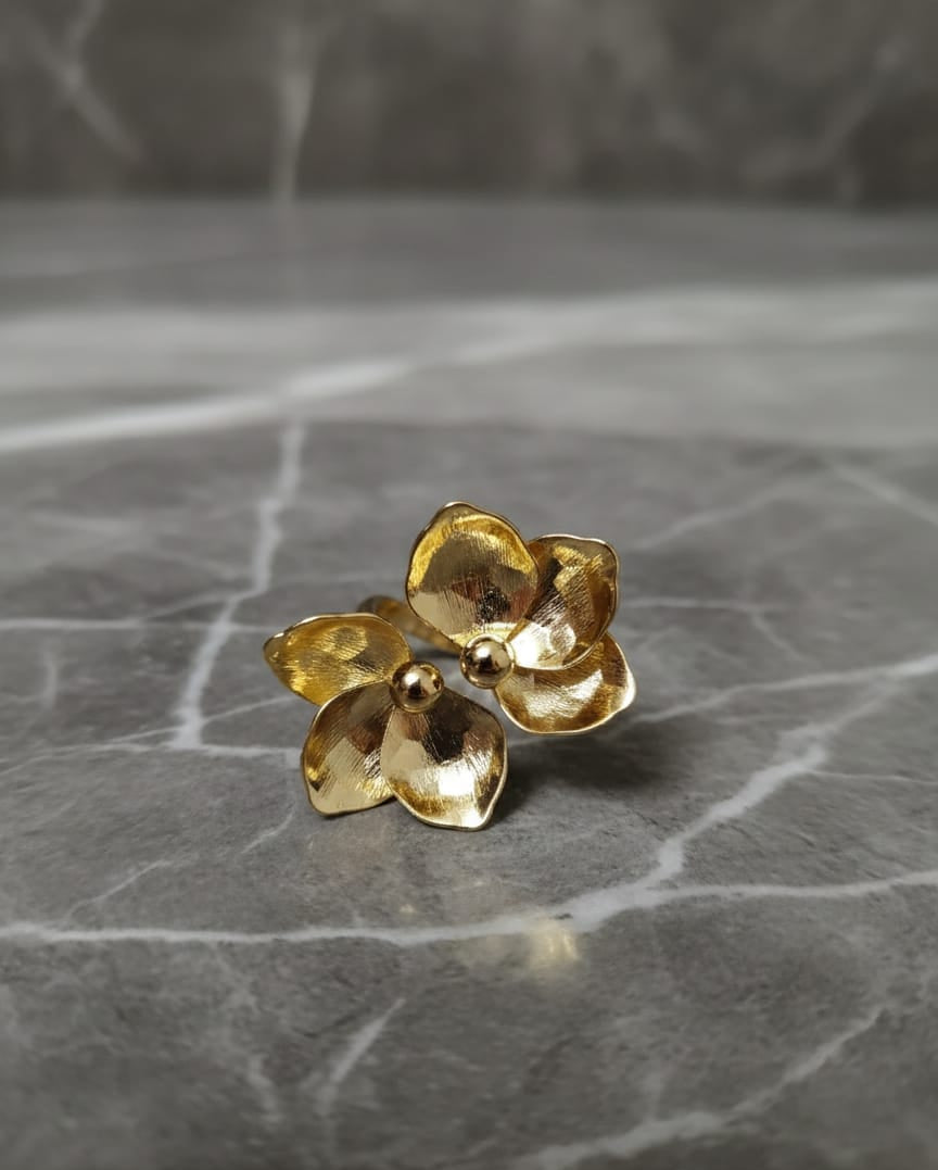 Gold Finish Floral Anti-Tarnish Cocktail Ring
