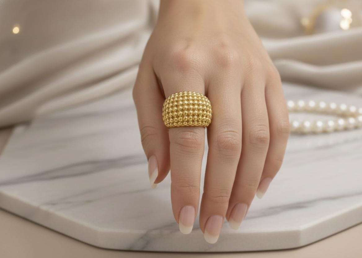 Gold Finish Dome Cocktail Ring