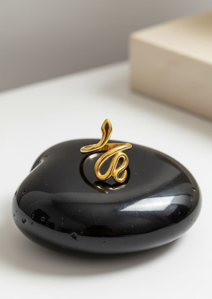 Minimal Snake Design Adjustable Gold Statement Ring