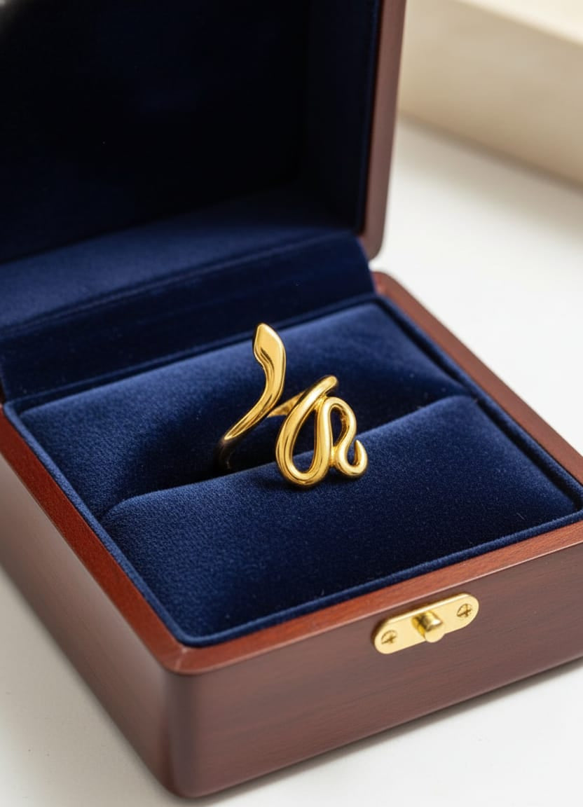 Minimal Snake Design Adjustable Gold Statement Ring