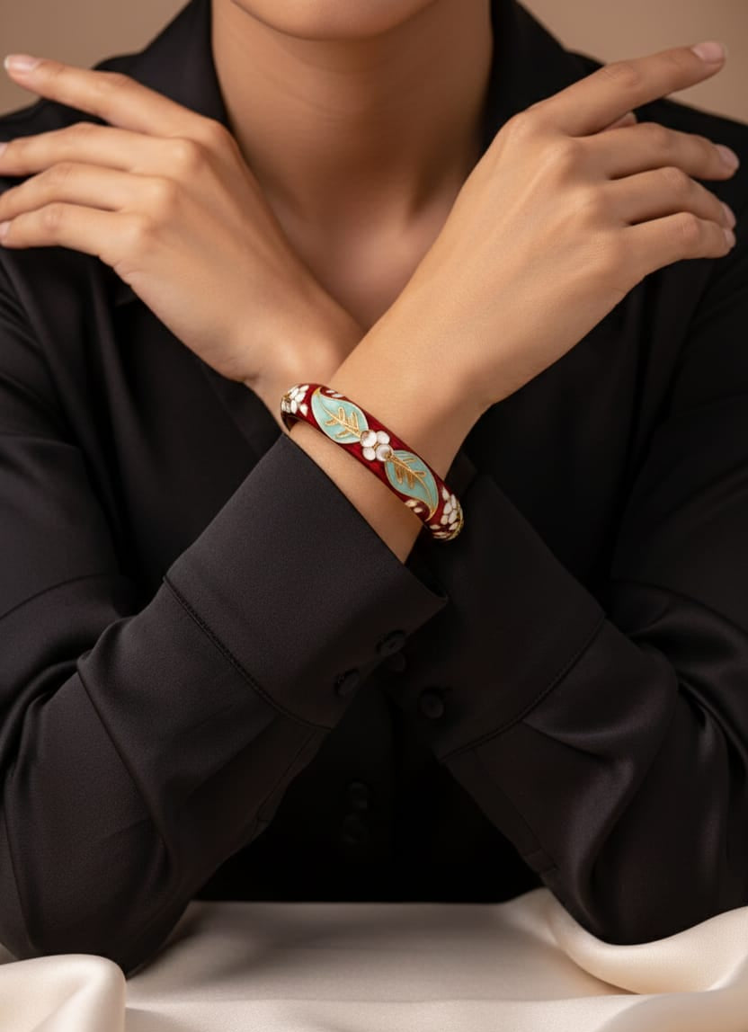 Floral Enamel Gold-Tone Bangle Bracelet