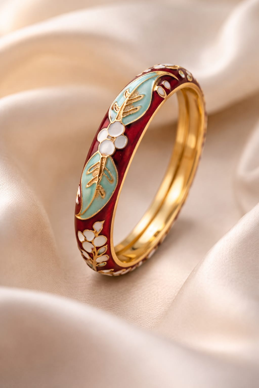 Floral Enamel Gold-Tone Bangle Bracelet