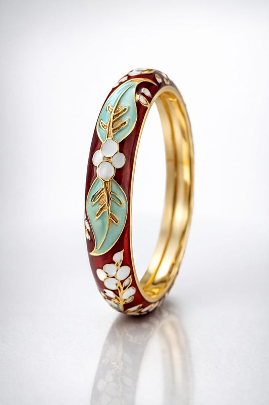 Floral Enamel Gold-Tone Bangle Bracelet