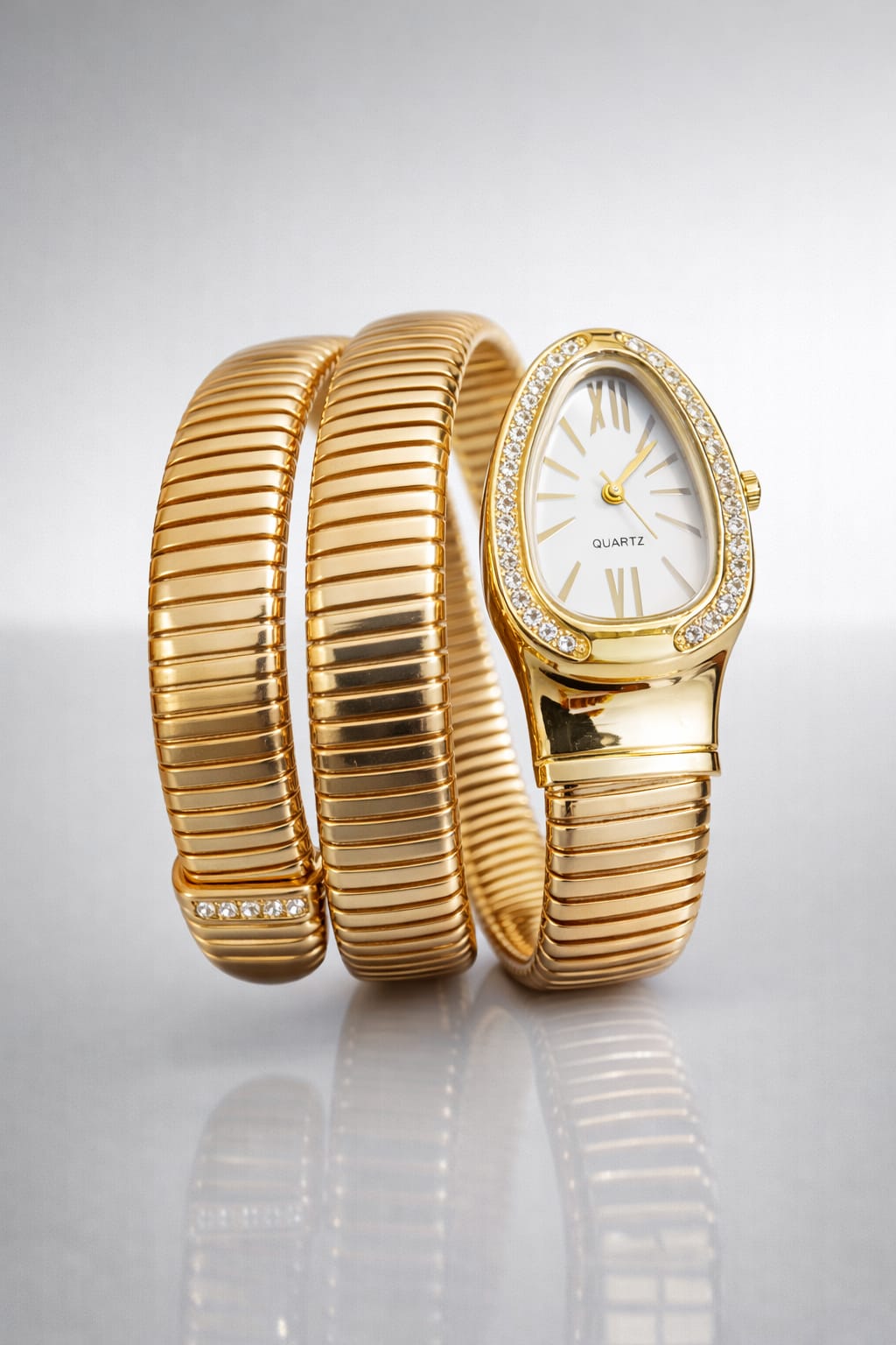 Gold Snake Bracelet Watch with White Dial