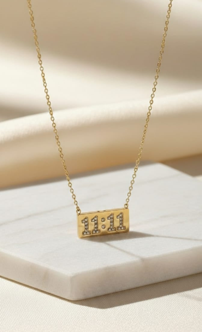 Anti-Tarnish 11:11 Angel Number Necklace with Crystal Detailing