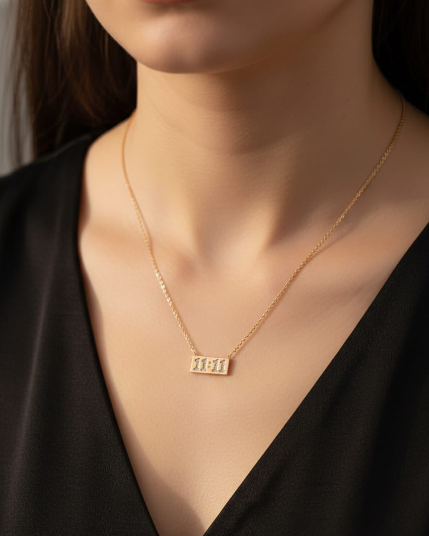 Anti-Tarnish 11:11 Angel Number Necklace with Crystal Detailing
