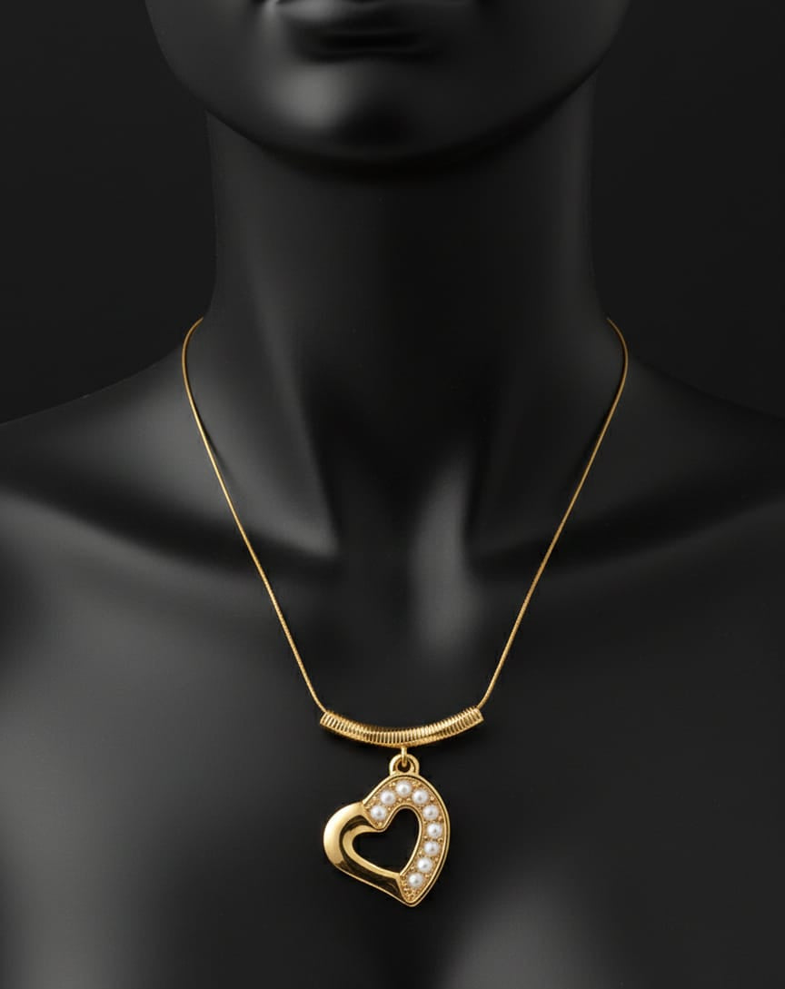 Anti-Tarnish Gold Heart Pendant Necklace with Pearl Detailing