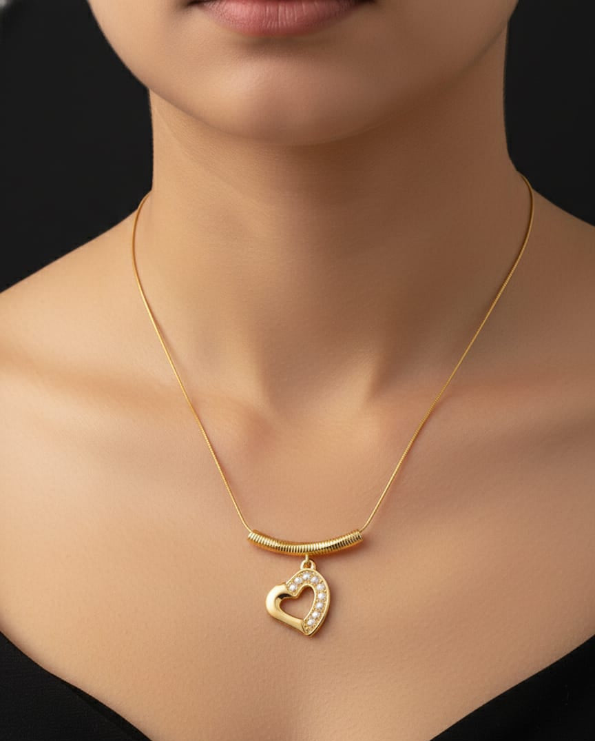 Anti-Tarnish Gold Heart Pendant Necklace with Pearl Detailing