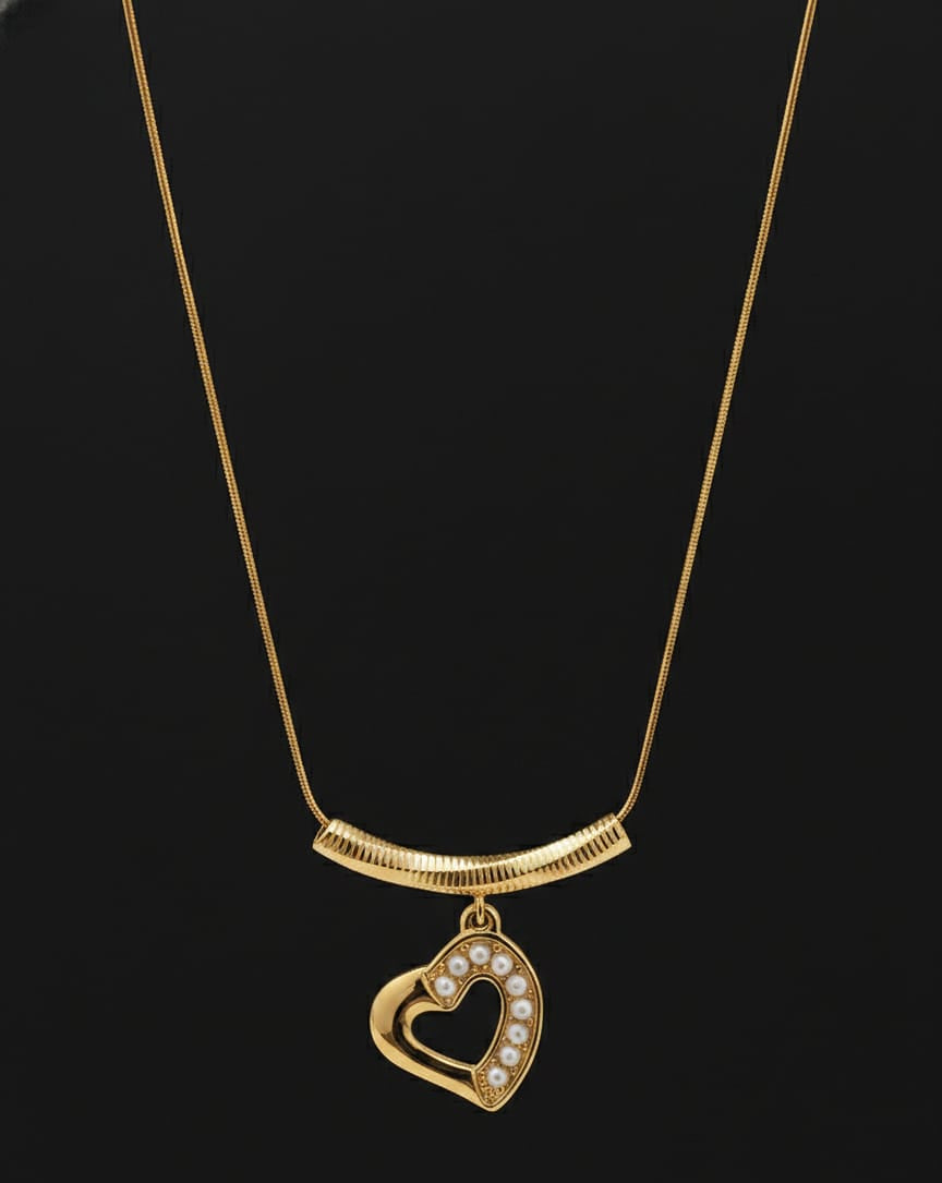 Anti-Tarnish Gold Heart Pendant Necklace with Pearl Detailing