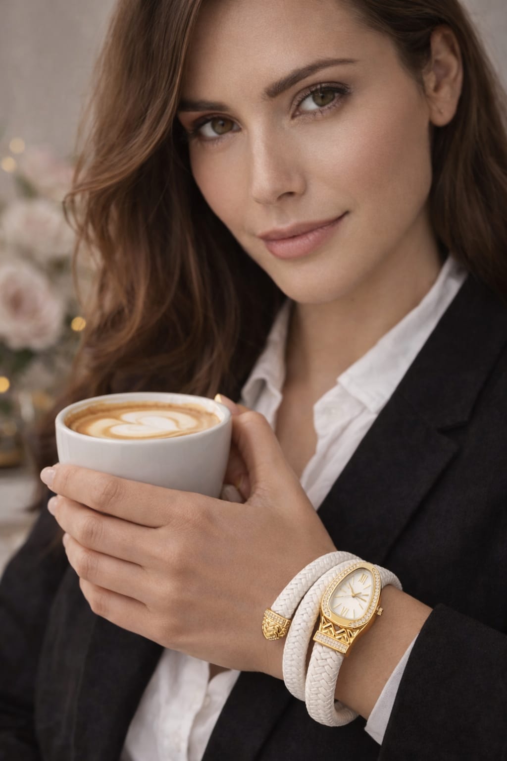 Noir Serpent White Dual-Wrap Bracelet Watch