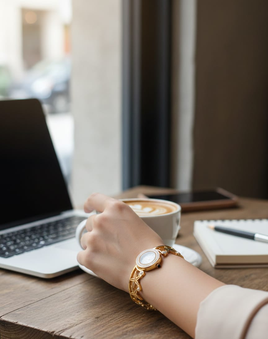 Anti-Tarnish Gold Bracelet Watch with Pearl Accents