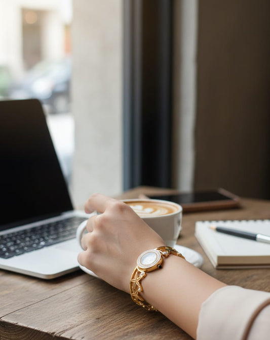 Anti-Tarnish Gold Bracelet Watch with Pearl Accents