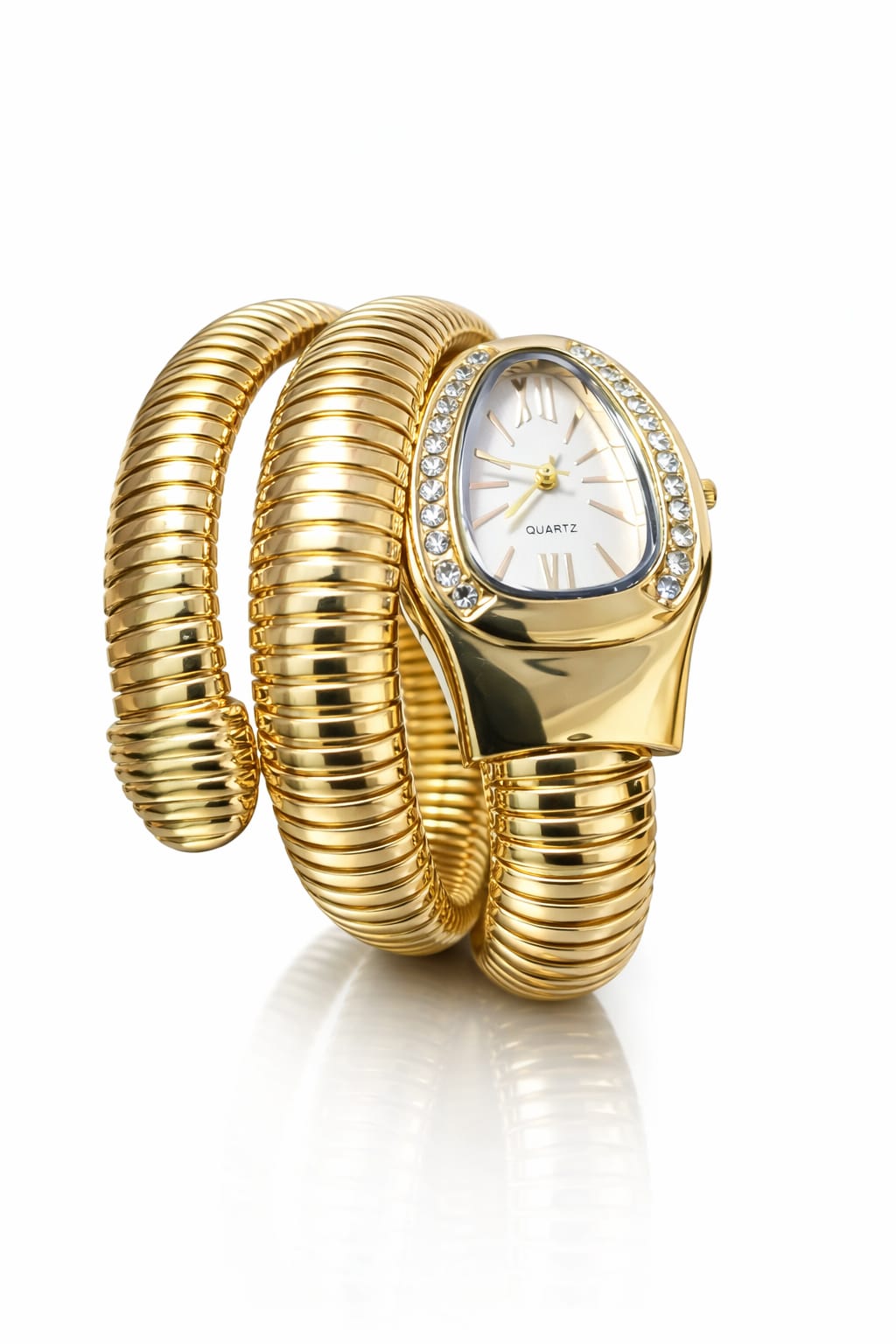 Gold Snake Bracelet Watch with White Dial
