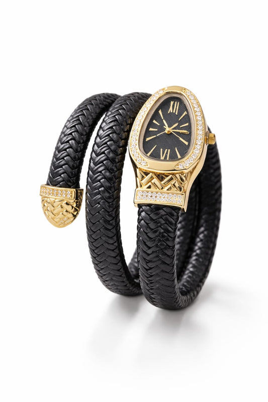 Noir Serpent Dual-Wrap Bracelet Watch