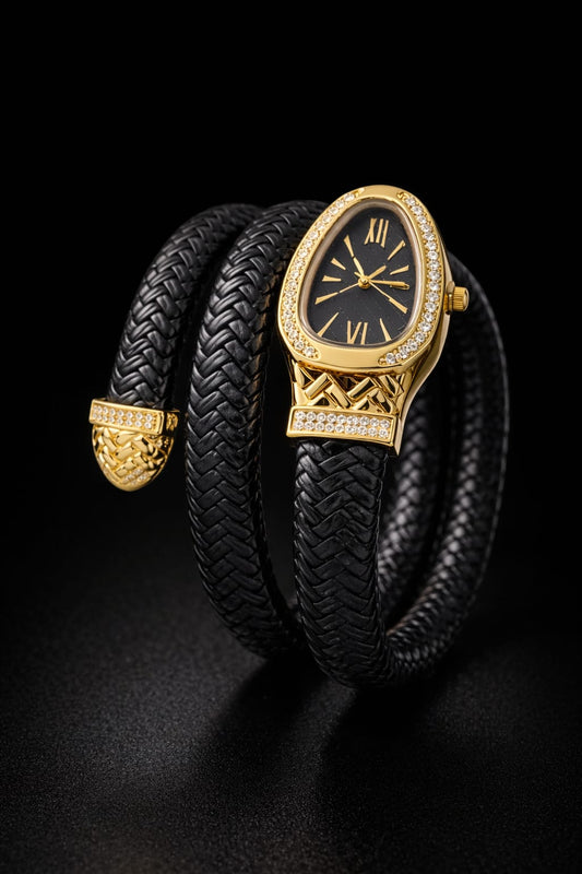 Noir Serpent Dual-Wrap Bracelet Watch