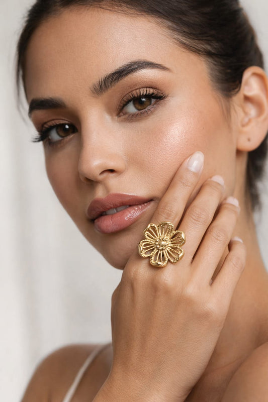 Floréa Anti-Tarnish Adjustable Gold Floral Cocktail Ring